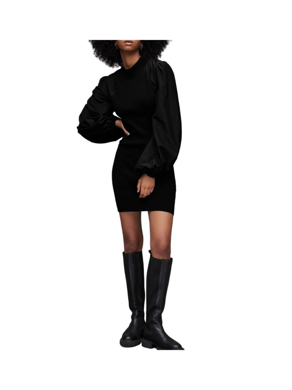 NEW ALLSAINTS Cleo Mini Dress Black Chic Designer Goth Feminine Bodycon Womens 4